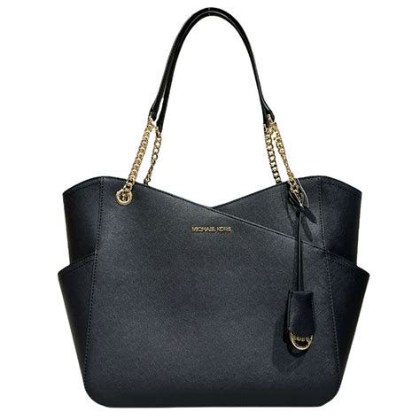 michael kors jet set travel large chain shoulder tote black|Michael Kors saffiano leather tote.